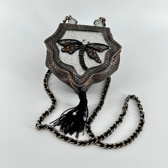Mary Frances Handbags - VTG Mary Frances Dragonfly Beaded Crossbody Bag Bronze Metallic Evening Small OS